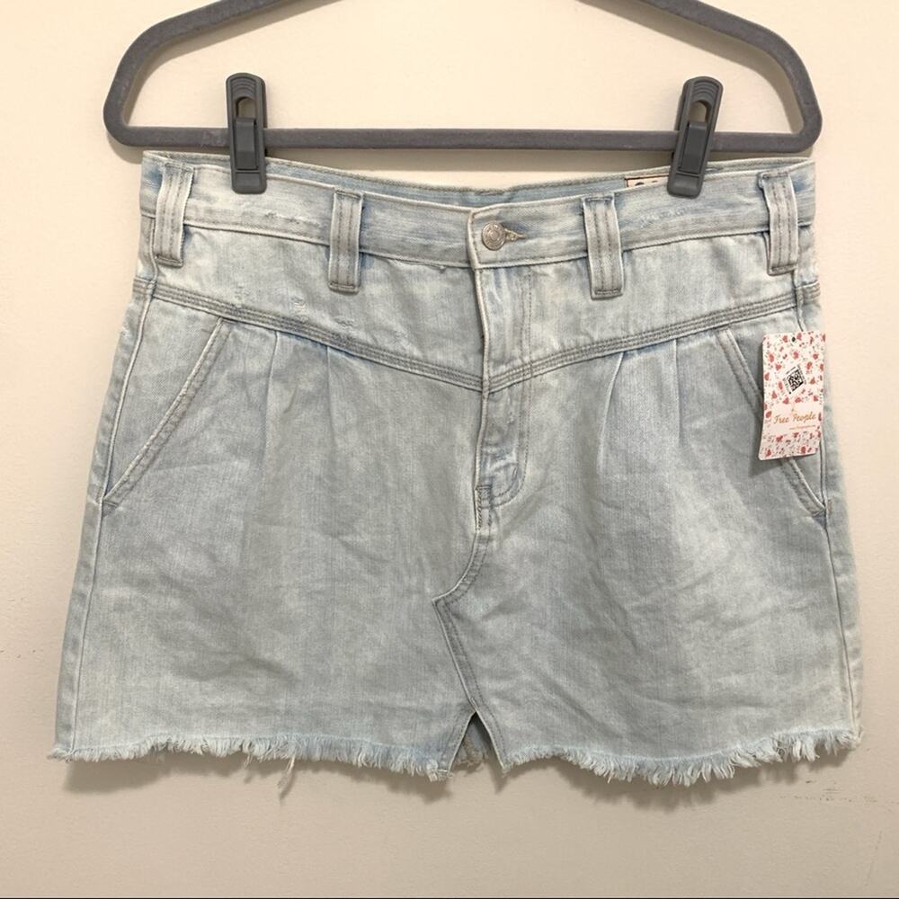 Free People Sidecar Frayed Denim Mini Skirt NWT 30